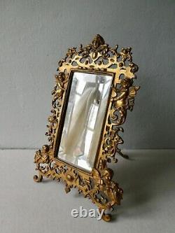 Miroir bronze doré, décor de putti, angelots, Napoléon III Périod Mirror Angels