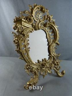 Miroir dans cadre en bronze Napoléon III, style Rococo 19ème siècle