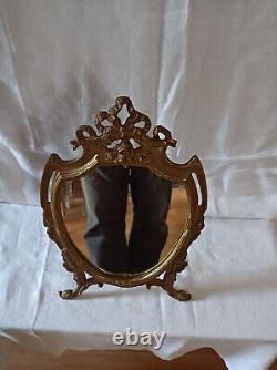 Miroir de table psyché en bronze doré décor au ruban floral Napoleon III