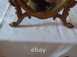 Miroir de table psyché en bronze doré décor au ruban floral Napoleon III