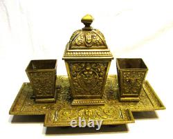 NECESSAIRE A FUMEUR SERVICE BRONZE DORE Napoléon III antique ornate desk smoke