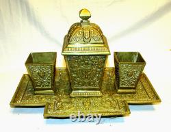 NECESSAIRE A FUMEUR SERVICE BRONZE DORE Napoléon III antique ornate desk smoke