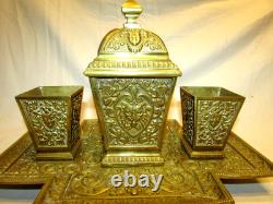 NECESSAIRE A FUMEUR SERVICE BRONZE DORE Napoléon III antique ornate desk smoke
