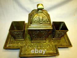 NECESSAIRE A FUMEUR SERVICE BRONZE DORE Napoléon III antique ornate desk smoke