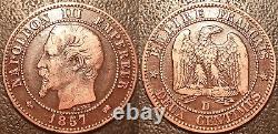 Napoléon III deux centimes tête nue 1857 grand D petit lion TTB RARE F. 107/47