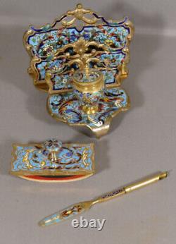 Nécessaire De Bureau En Bronze Cloisonné émaillé d époque Napoléon III
