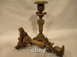 PAIRE BOUGEOIR BRONZE EPOQUE NAPOLEON III 19éme DECOR MARIN candlestick flambeau