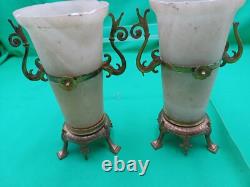 PAIRE DE CASSOLETTES NAPOLEON III BRONZE DORÉ ET ALBATRE XIXème FRANCE