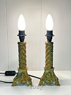 PAIRE DE LAMPES EN BRONZE DORÉ ANCIEN PIQUE-CIERGE XIXème