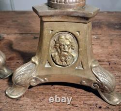 PAIRE DE PIQUE-CIERGES D'AUTEL SAINTE TRINITE EN LAITON OU BRONZE XIX ème S
