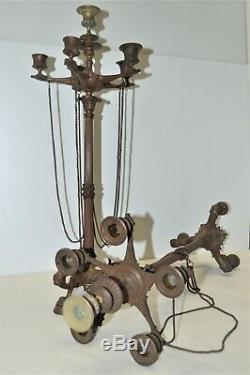 PAIRE GRANDS CANDELABRES BRONZE NAPOLEON III BARBEDIENNE patine médaille FAUNES