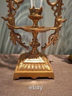 PAIRE VASES CORNET Napoléon III Cristal Gravé /Bronze Doré XIXèmeH. 34 CM
