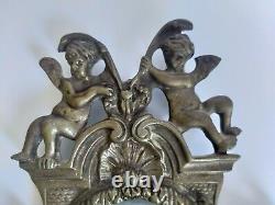 Paire Appliques Napoleon III Decor Ange Amour En Bronze Miroir Biseaute G2091