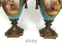 Paire Candelabres Porcelaine Paris Napoleon III 19eme 7 Feux Bronze Dore C2622