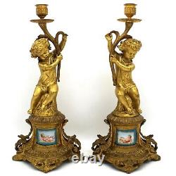 Paire Chandelier Candelabre Bougeoir époque Napoleon III Bronze Porcelaine 19ème