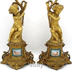 Paire Chandelier Candelabre Bougeoir époque Napoleon III Bronze Porcelaine 19ème