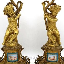 Paire Chandelier Candelabre Bougeoir époque Napoleon III Bronze Porcelaine 19ème