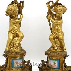 Paire Chandelier Candelabre Bougeoir époque Napoleon III Bronze Porcelaine 19ème