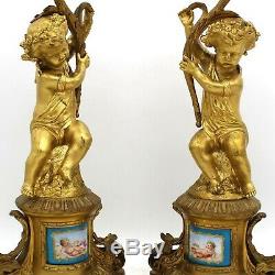 Paire Chandelier Candelabre Bougeoir époque Napoleon III Bronze Porcelaine 19ème