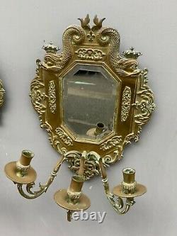 Paire D'appliques 19eme Decor De Triton Napoleon III 3 Feux Miroir Bisauté M683