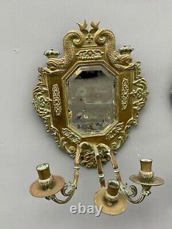 Paire D'appliques 19eme Decor De Triton Napoleon III 3 Feux Miroir Bisauté M683
