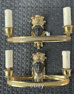 Paire D'appliques En Bronze Décor Cariatides D'indigènes Époque Napoléon III