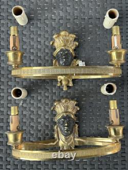 Paire D'appliques En Bronze Décor Cariatides D'indigènes Époque Napoléon III