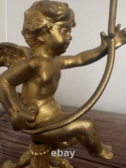 Paire De Bougeoirs Candelabre Albatre Et Bronze Anges Angelots Putti Napoleon 3