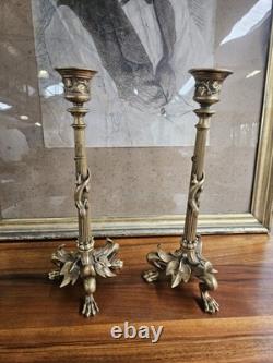 Paire De Bougeoirs En Bronze à Decor De Salamandres Époque Napoléon III XIXe