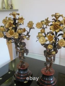 Paire De Candélabre En Bronze A Fleurs Dorees Napoleon III
