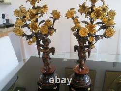 Paire De Candélabre En Bronze A Fleurs Dorees Napoleon III
