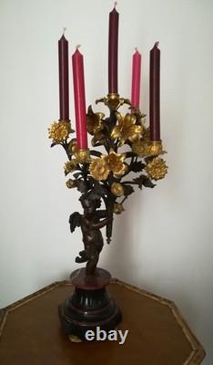 Paire De Candélabre En Bronze A Fleurs Dorees Napoleon III