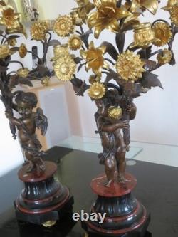 Paire De Candélabre En Bronze A Fleurs Dorees Napoleon III