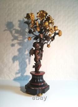 Paire De Candélabre En Bronze A Fleurs Dorees Napoleon III