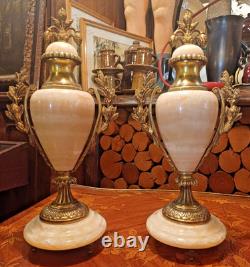 Paire De Cassolettes en Bronze, Onyx et Laiton. Epoque 19 Eme