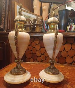 Paire De Cassolettes en Bronze, Onyx et Laiton. Epoque 19 Eme