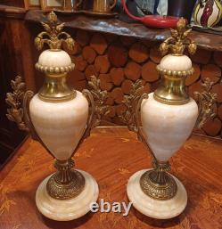 Paire De Cassolettes en Bronze, Onyx et Laiton. Epoque 19 Eme