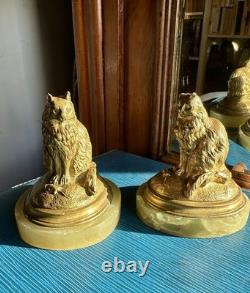 Paire De Chate Bronze Doré, Fin Xixème