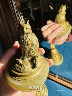Paire De Chate Bronze Doré, Fin Xixème