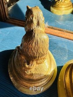 Paire De Chate Bronze Doré, Fin Xixème