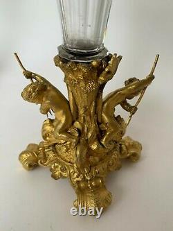 Paire De Cornets Napoleon III Bronze Dore Decor Ange Amour Ou Triton H3651