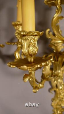 Paire De Grandes Appliques Louis XV à 5 Feux En Bronze Doré époque Napoléon III