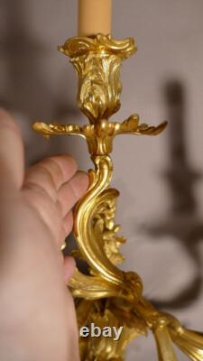 Paire De Grandes Appliques Louis XV à 5 Feux En Bronze Doré époque Napoléon III