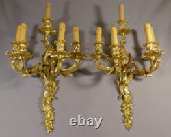 Paire De Grandes Appliques Louis XV à 5 Feux En Bronze Doré époque Napoléon III