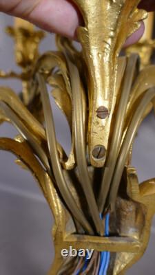 Paire De Grandes Appliques Louis XV à 5 Feux En Bronze Doré époque Napoléon III