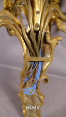 Paire De Grandes Appliques Louis XV à 5 Feux En Bronze Doré époque Napoléon III