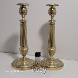 Paire De Grands Bougeoir Bronze Doré Empire 19ème