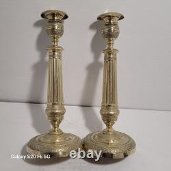 Paire De Grands Bougeoir Bronze Doré Empire 19ème