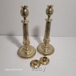 Paire De Grands Bougeoir Bronze Doré Empire 19ème