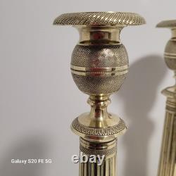 Paire De Grands Bougeoir Bronze Doré Empire 19ème